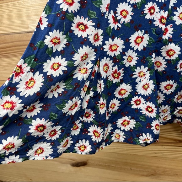 Vtg 90s No Boundaries Romper Small Blue Floral Button Up Tie Back Rayon B155 - Picture 2 of 11